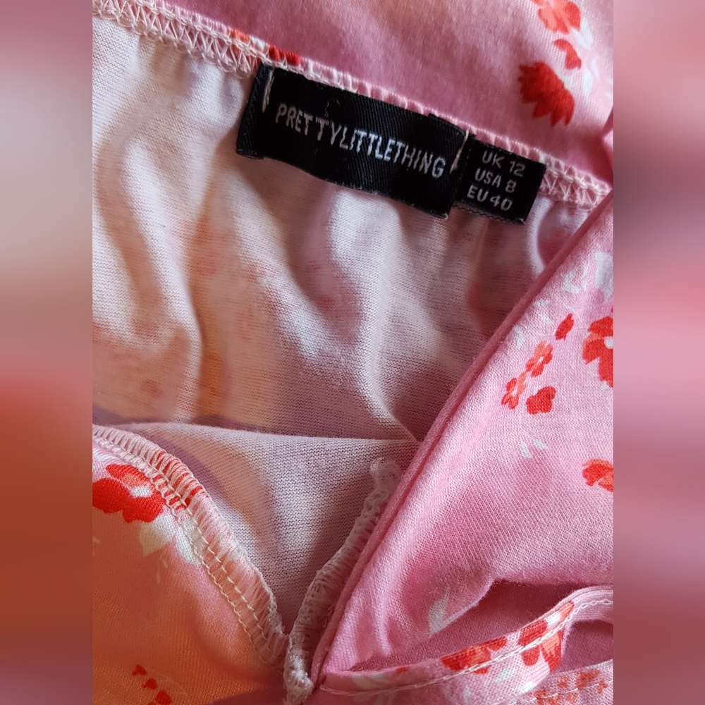 Pretty Little Thing pink ditsy floral jersey midi dress 12 NWOT - Picture 3 of 7